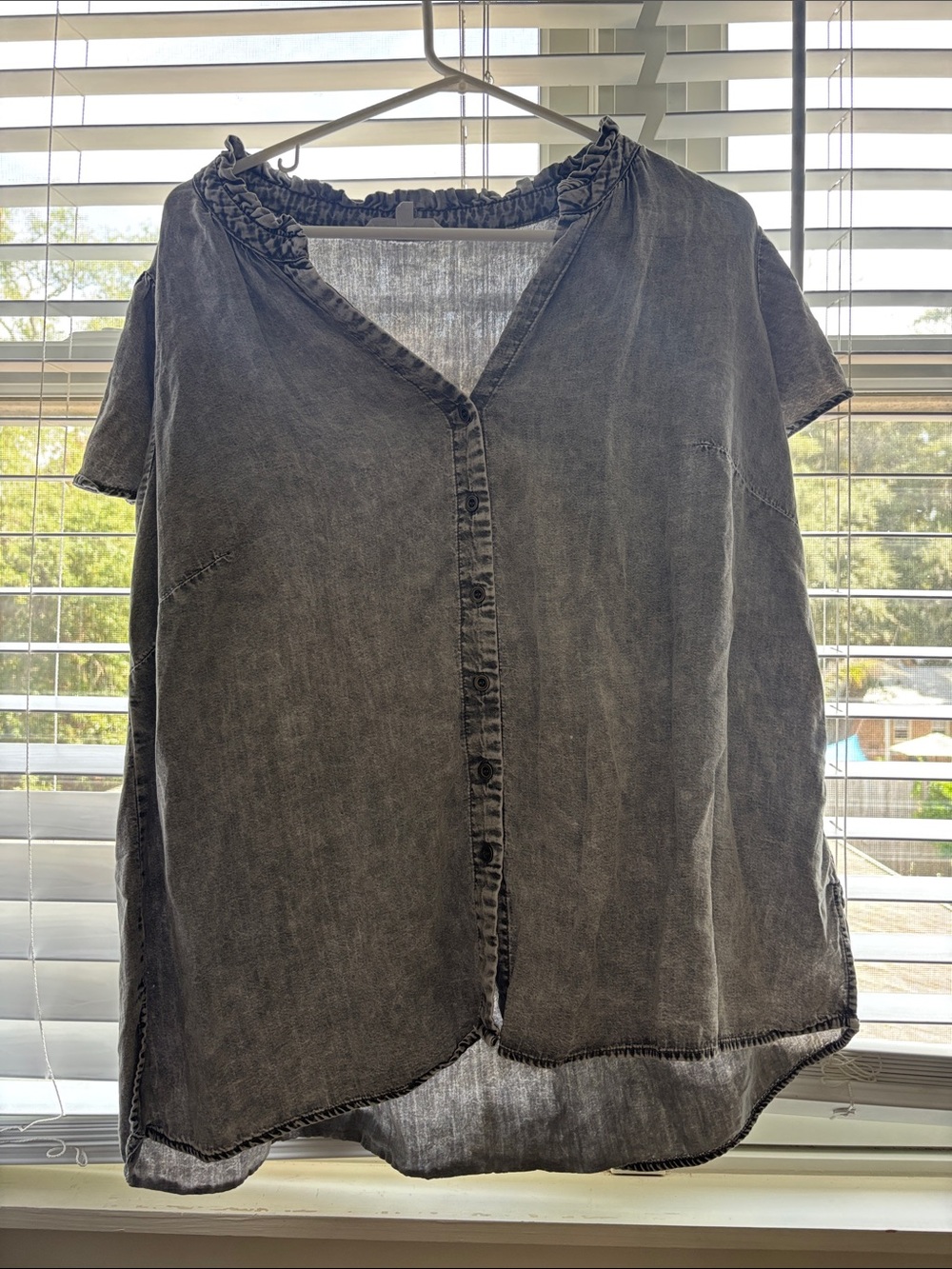 Jane and Delancey Washed Black Button-Front Short Sleeve Top